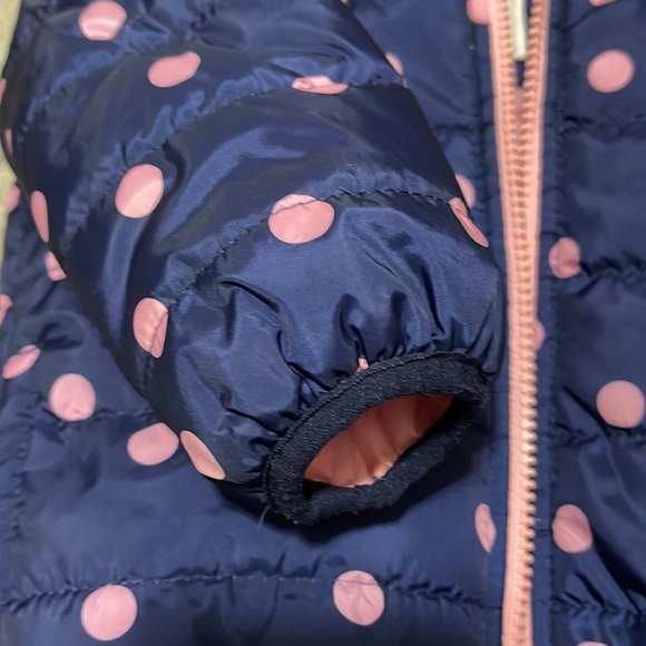 Carter’s Girls Winter Puffer Coat Navy with Pink Polka Dots - Picture 6 of 8
